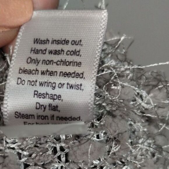 JENNIFER LOPEZ grey silver glitter furry size XSmall Sweater tie silk back - Picture 8 of 10